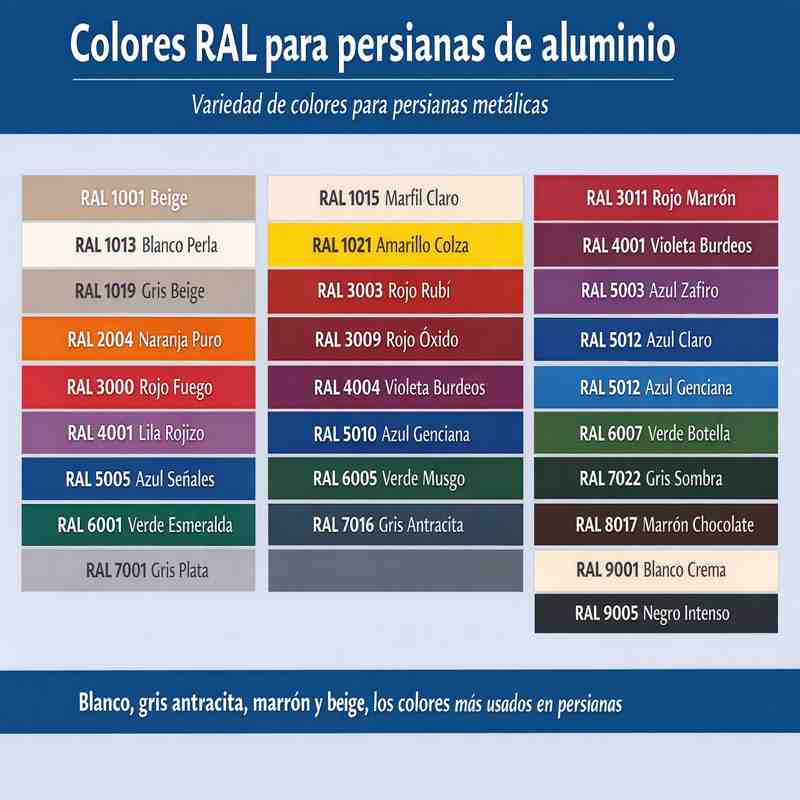 rales y colores para aluminio y persianas